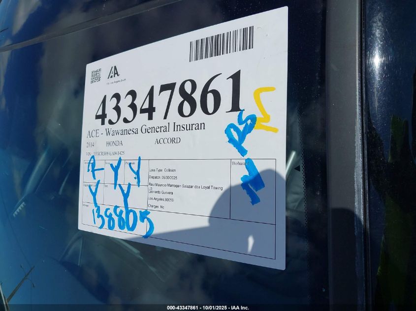 2014 Honda Accord Ex-L V-6 VIN: 1HGCR3F89EA041425 Lot: 43347861