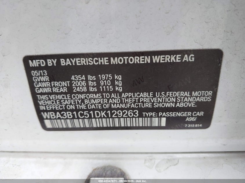 2013 BMW 320I - WBA3B1C51DK129263