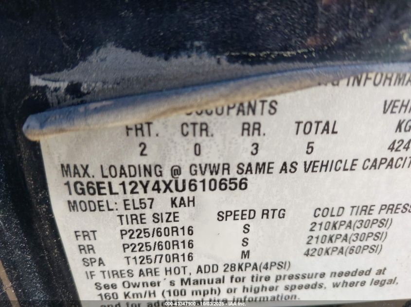 1999 Cadillac Eldorado Standard VIN: 1G6EL12Y4XU610656 Lot: 43347900