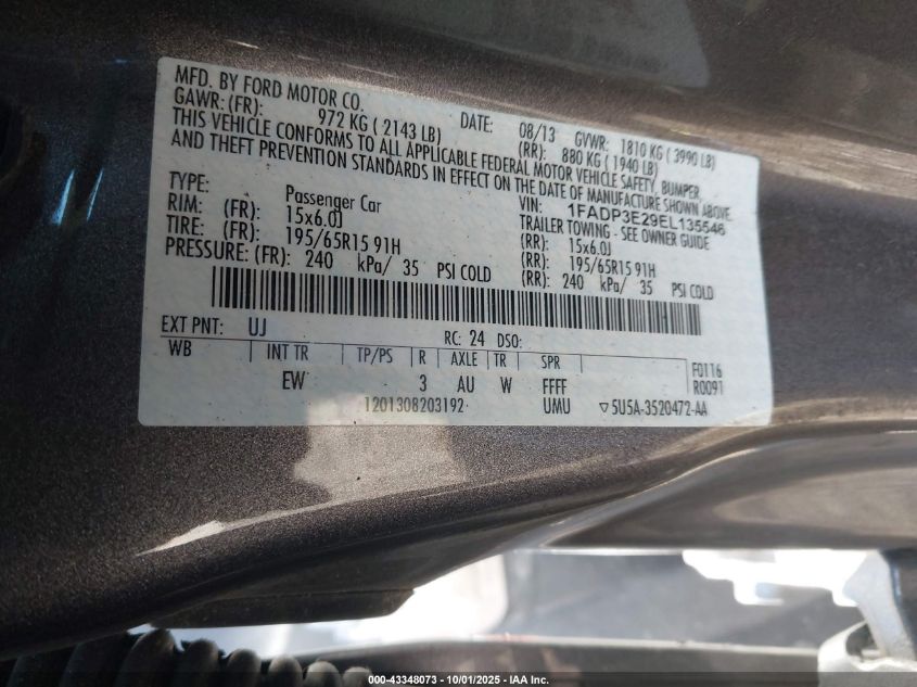 2014 Ford Focus S VIN: 1FADP3E29EL135546 Lot: 43348073