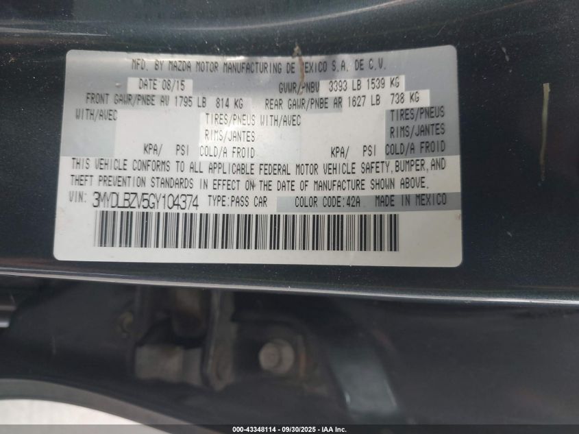 2016 Scion Ia VIN: 3MYDLBZV5GY104374 Lot: 43348114