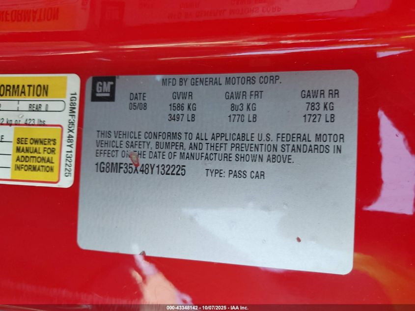 2008 Saturn Sky Red Line VIN: 1G8MF35X48Y132225 Lot: 43348142