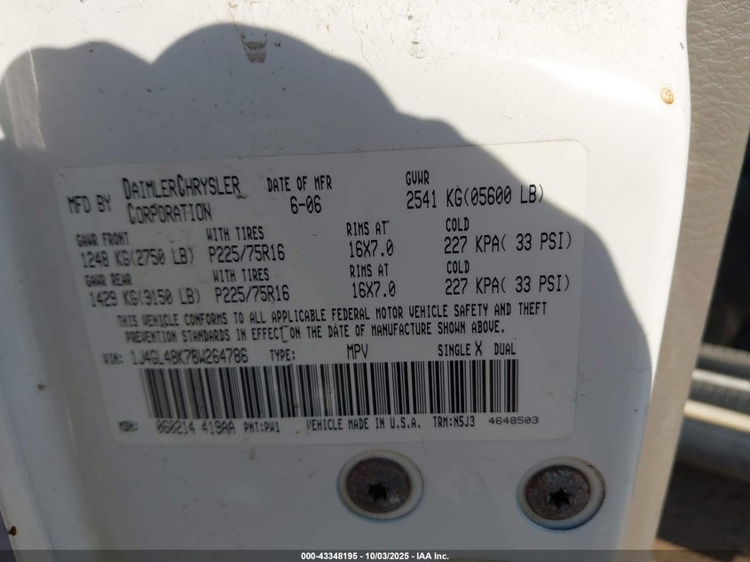 2006 Jeep Liberty Sport VIN: 1J4GL48K76W264786 Lot: 43348195