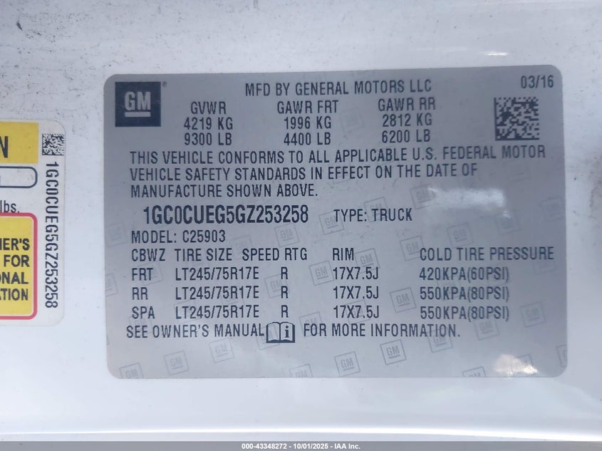 2016 CHEVROLET SILVERADO 2500HD WT - 1GC0CUEG5GZ253258