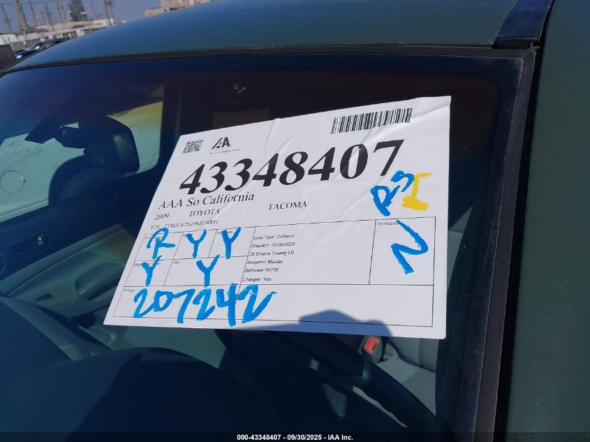 2009 Toyota Tacoma Prerunner V6 VIN: 3TMJU62N19M074851 Lot: 43348407