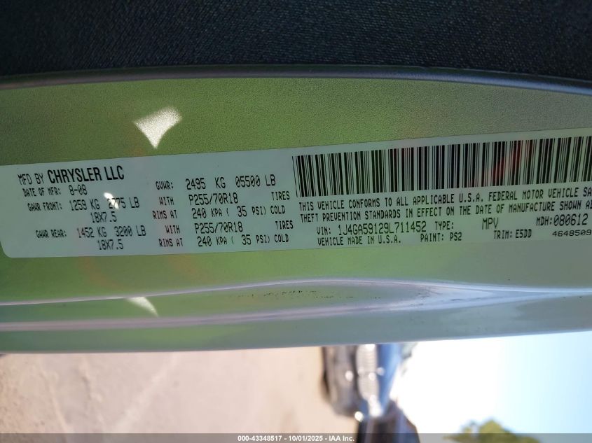 2009 Jeep Wrangler Unlimited Sahara VIN: 1J4GA59129L711452 Lot: 43348517