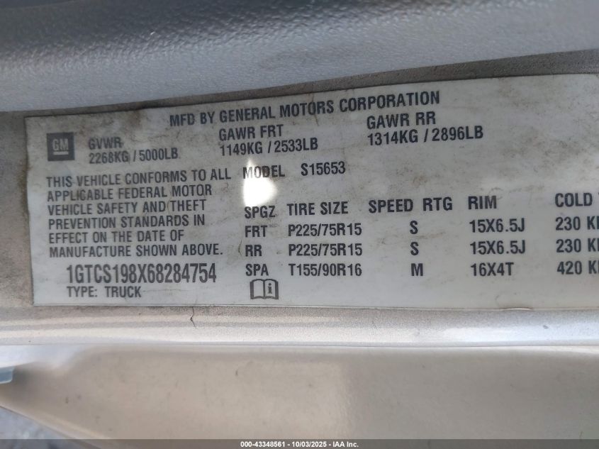 2006 GMC Canyon Sl VIN: 1GTCS198X68284754 Lot: 43348561