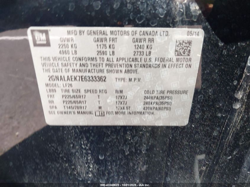 2014 Chevrolet Equinox Ls VIN: 2GNALAEK7E6333362 Lot: 43348623