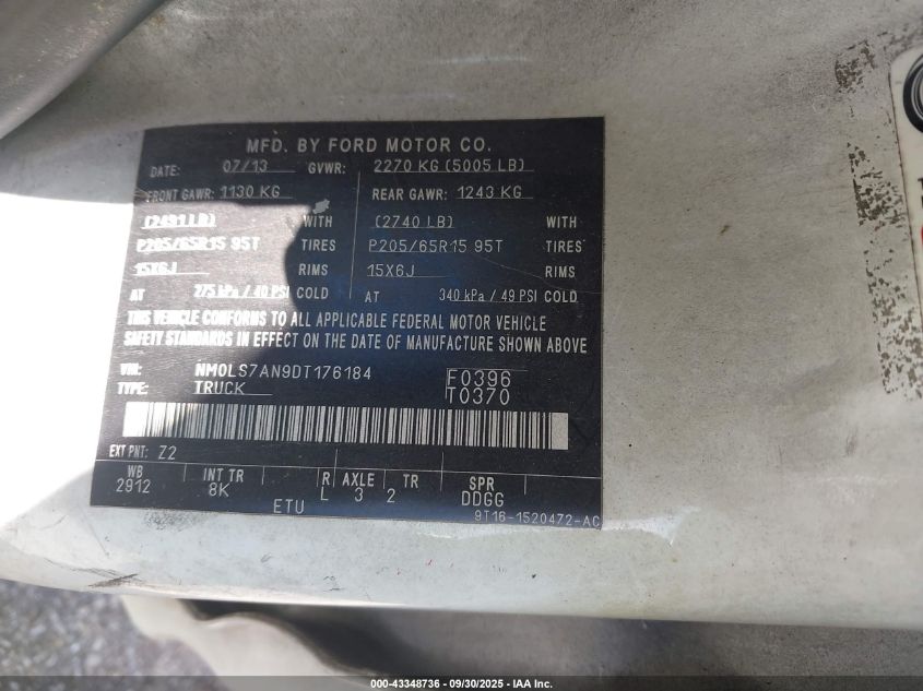 2013 Ford Transit Connect Xl VIN: NM0LS7AN9DT176184 Lot: 43348736