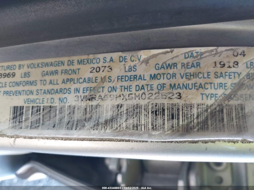 2005 Volkswagen Jetta Gl VIN: 3VWRA69MX5M022523 Lot: 43348803