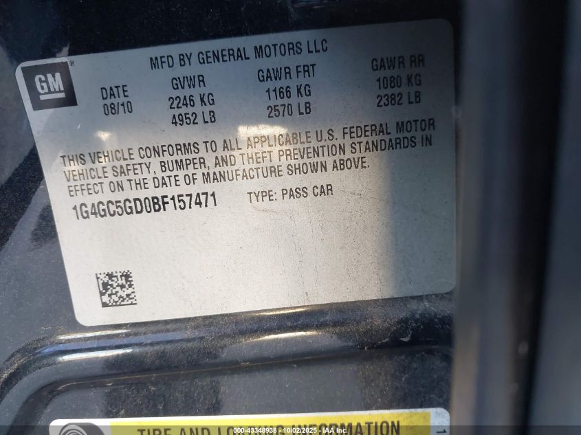 2011 Buick Lacrosse Cxl VIN: 1G4GC5GD0BF157471 Lot: 43348938