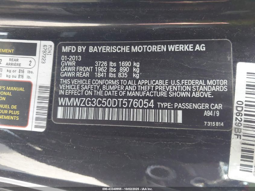 2013 Mini Clubman Cooper S VIN: WMWZG3C50DT576054 Lot: 43348955