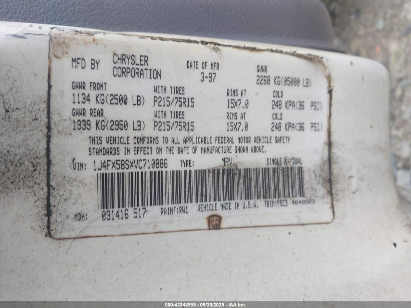 1997 Jeep Grand Cherokee Laredo/Tsi VIN: 1J4FX58SXVC710886 Lot: 43348995