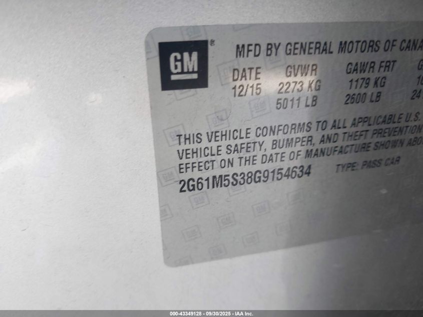 2016 Cadillac Xts Luxury Collection VIN: 2G61M5S38G9154634 Lot: 43349128