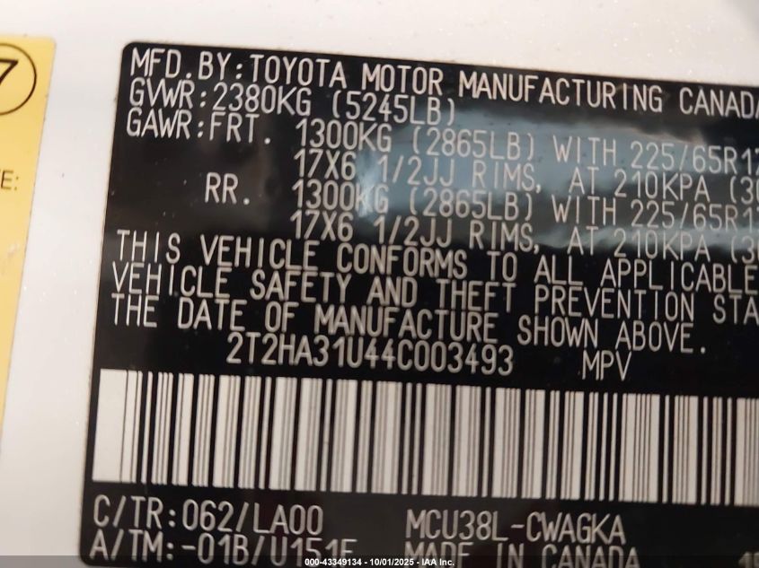 2004 Lexus Rx 330 VIN: 2T2HA31U44C003493 Lot: 43349134