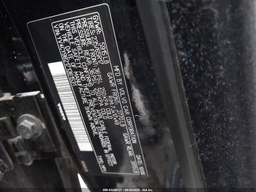 2007 Volvo Xc90 3.2 VIN: YV4CY982171361531 Lot: 43349137