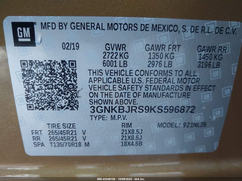 2019 CHEVROLET BLAZER RS 3GNKBJRS9KS596872