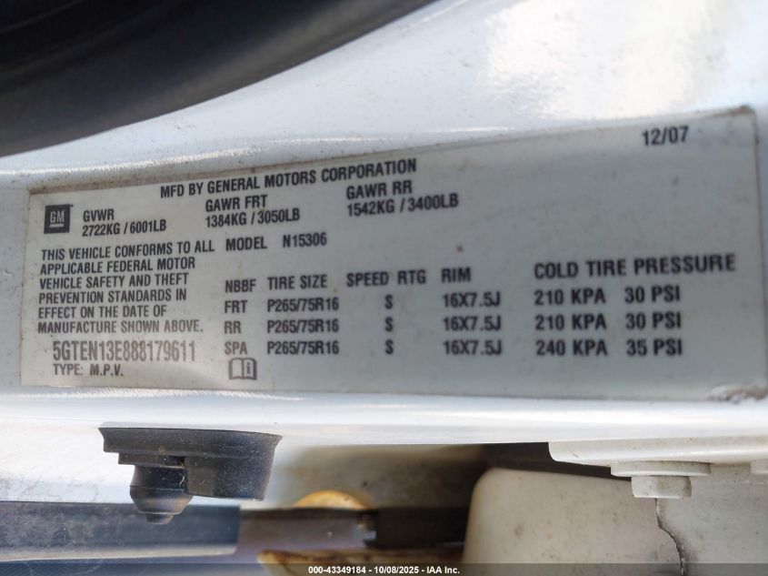 2008 Hummer H3 Suv VIN: 5GTEN13E888179611 Lot: 43349184