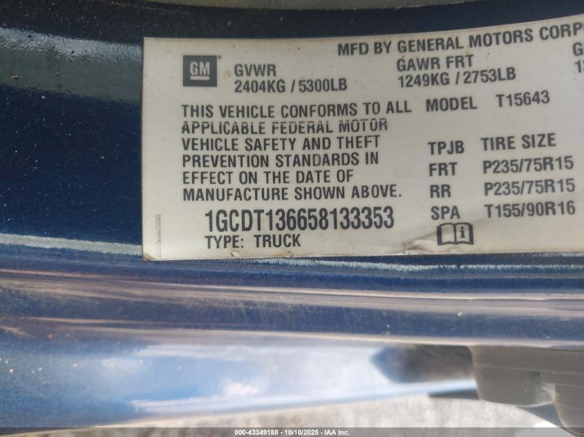 2005 Chevrolet Colorado Ls VIN: 1GCDT136658133353 Lot: 43349188
