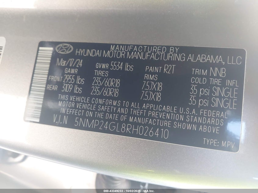 2024 HYUNDAI SANTA FE SEL - 5NMP24GL8RH026410