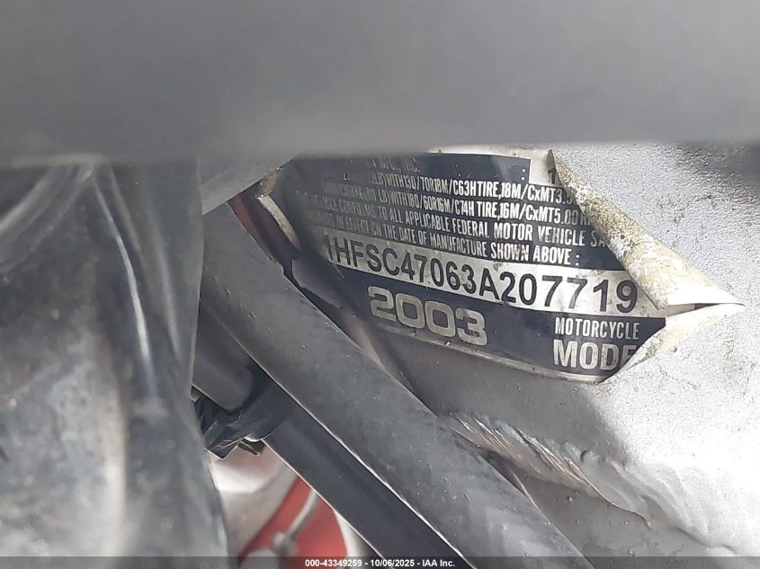2003 Honda Gl1800 VIN: 1HFSC47063A207719 Lot: 43349259