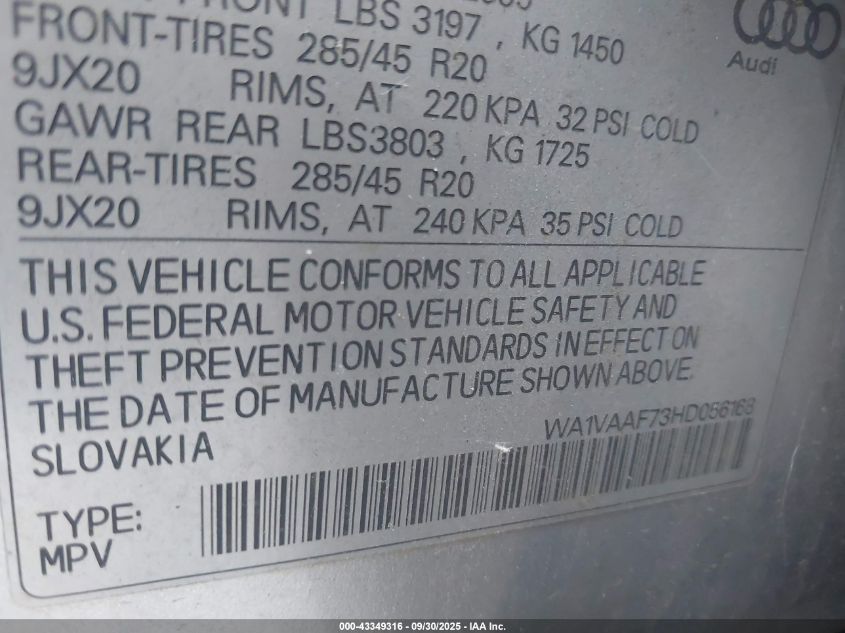 2017 AUDI Q7 3.0T PREMIUM WA1VAAF73HD056168