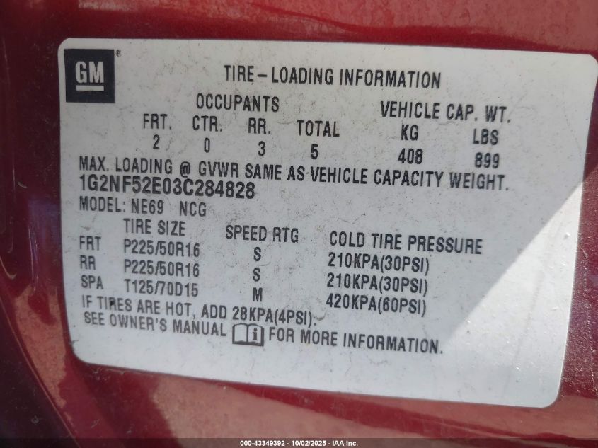 2003 Pontiac Grand Am Se1 VIN: 1G2NF52E03C284828 Lot: 43349392