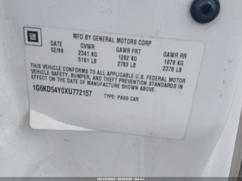 1999 Cadillac Deville Standard VIN: 1G6KD54Y0XU772157 Lot: 43349502