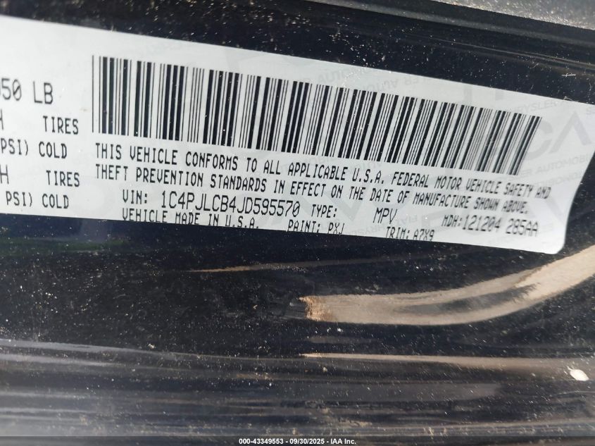 2018 Jeep Cherokee Latitude Fwd VIN: 1C4PJLCB4JD595570 Lot: 43349553