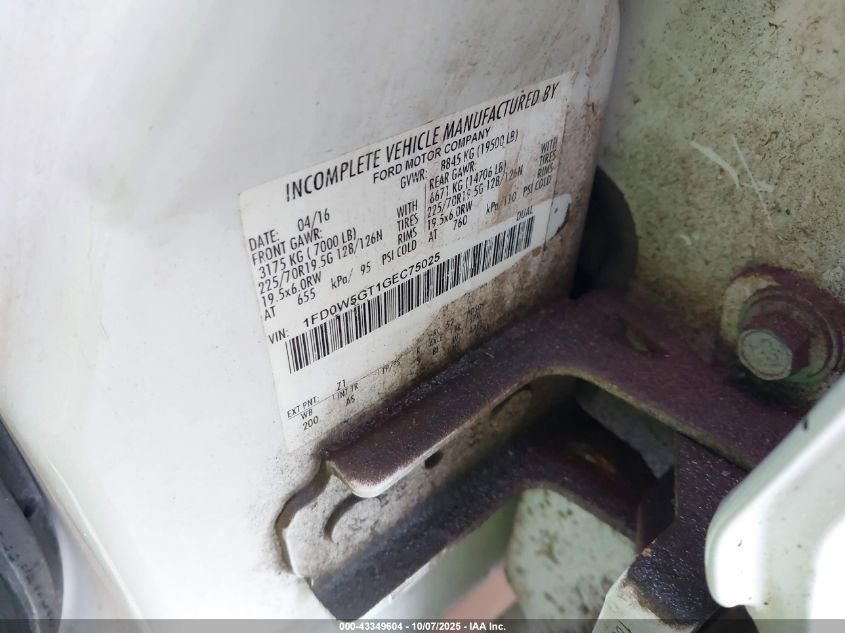 2016 Ford F-550 Chassis Xl VIN: 1FD0W5GT1GEC75025 Lot: 43349604