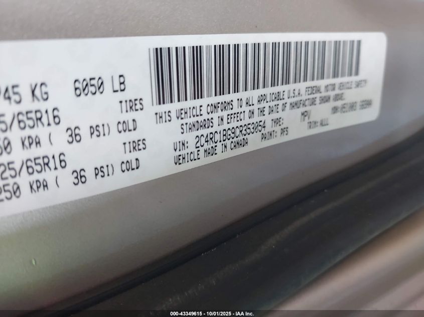 2012 Chrysler Town & Country Touring VIN: 2C4RC1BG9CR353054 Lot: 43349615