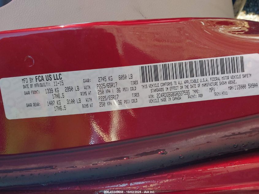 2016 DODGE GRAND CARAVAN AMERICAN VALUE PKG 2C4RDGBG8GR227595