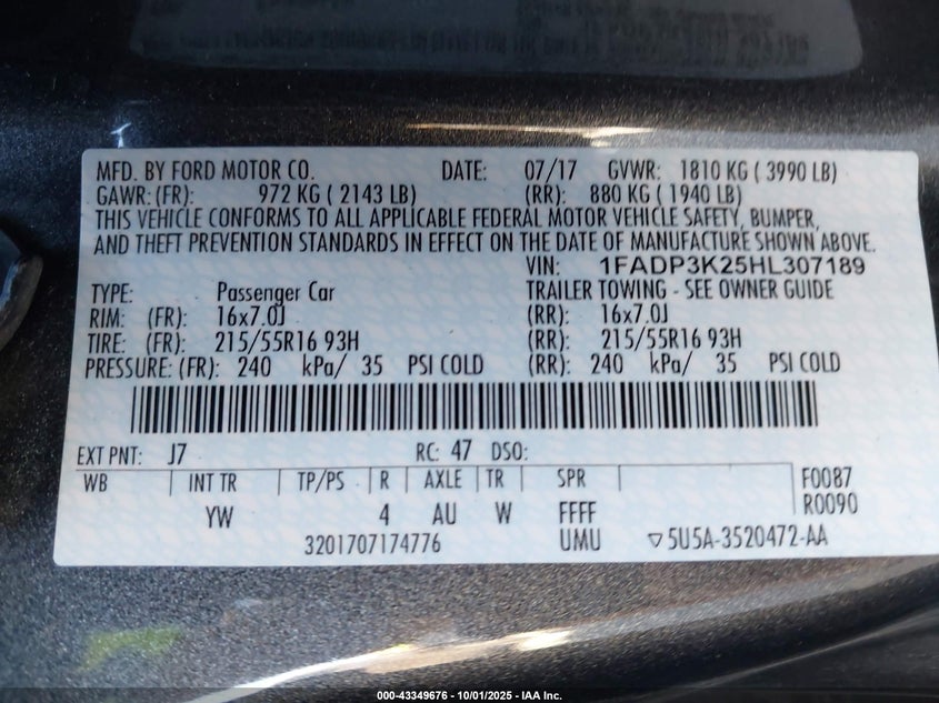 2017 FORD FOCUS SE - 1FADP3K25HL307189