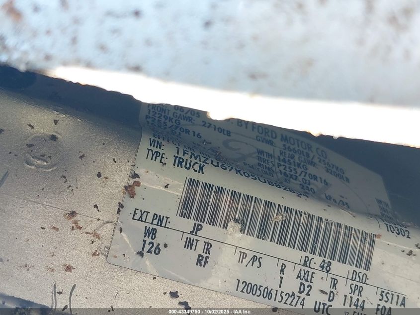 2005 Ford Explorer Sport Trac Adrenalin/Xls/Xlt VIN: 1FMZU67K05UB82834 Lot: 43349750