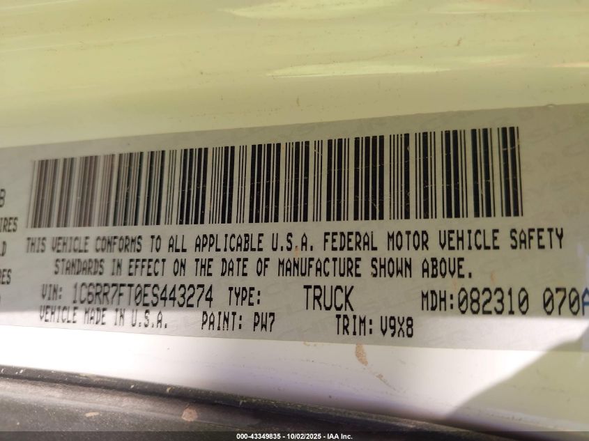 2014 Ram 1500 Tradesman VIN: 1C6RR7FT0ES443274 Lot: 43349835