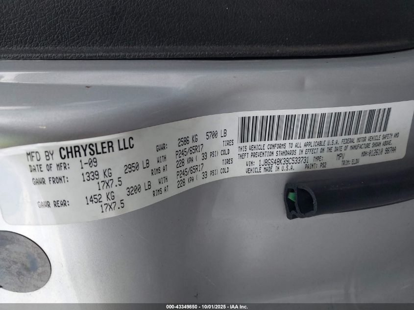 2009 Jeep Grand Cherokee Laredo VIN: 1J8GS48K39C533731 Lot: 43349850