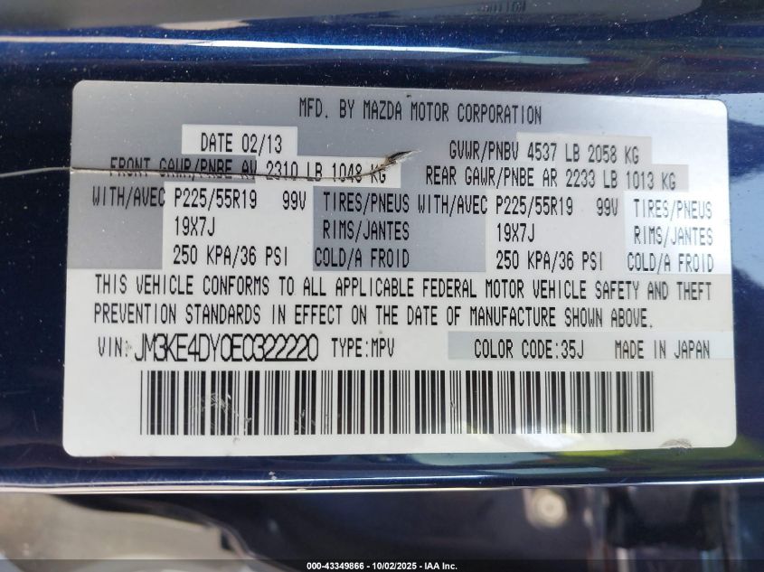 2014 Mazda Cx-5 Grand Touring VIN: JM3KE4DY0E0322220 Lot: 43349866