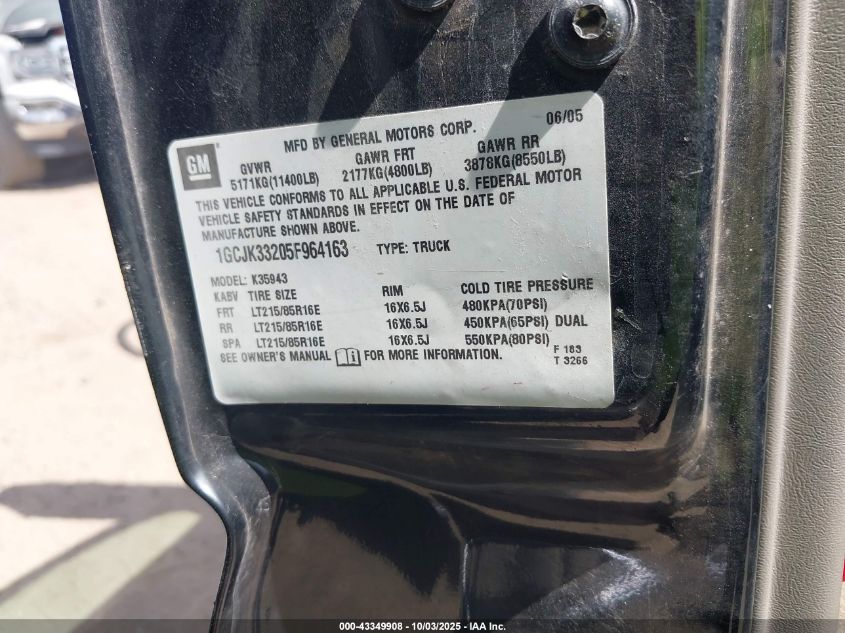 2005 Chevrolet Silverado 3500 Lt VIN: 1GCJK33205F964163 Lot: 43349908