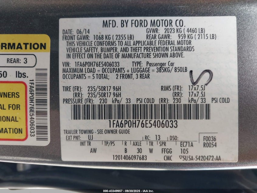 2014 FORD FUSION SE - 1FA6P0H76E5406033