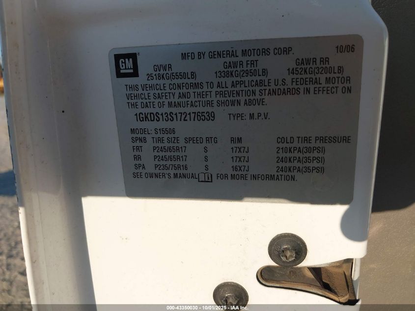 2007 GMC Envoy Slt VIN: 1GKDS13S172176539 Lot: 43350030