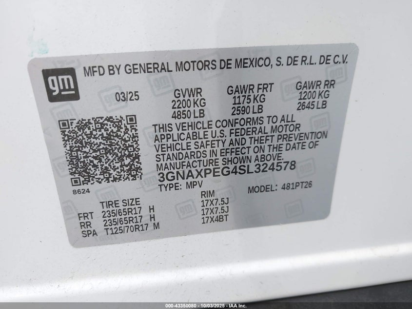 2025 CHEVROLET EQUINOX AWD LT - 3GNAXPEG4SL324578