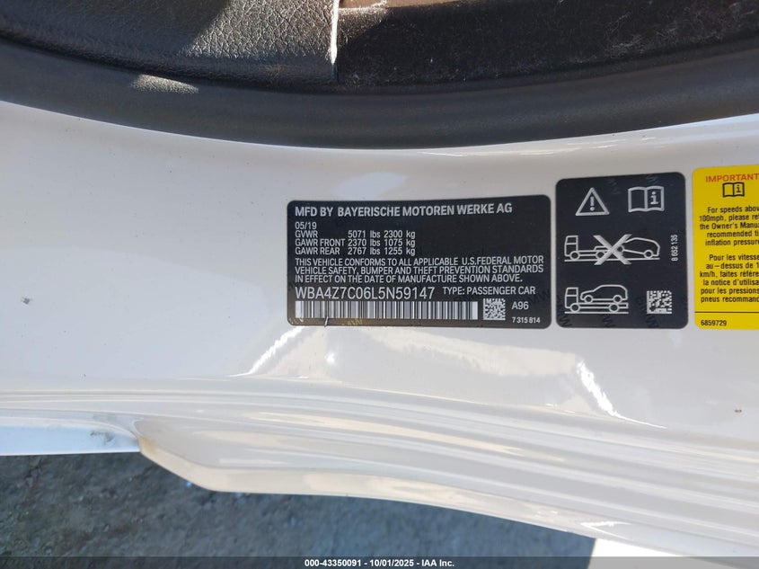 2020 BMW 440I XDRIVE WBA4Z7C06L5N59147