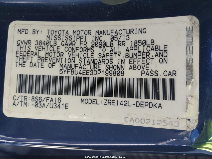 2013 TOYOTA COROLLA L - 5YFBU4EE3DP199808