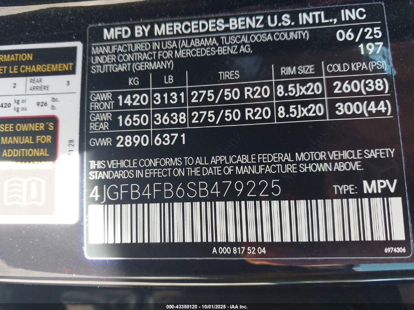 2025 Mercedes-Benz Gle 350 4Matic VIN: 4JGFB4FB6SB479225 Lot: 43350120