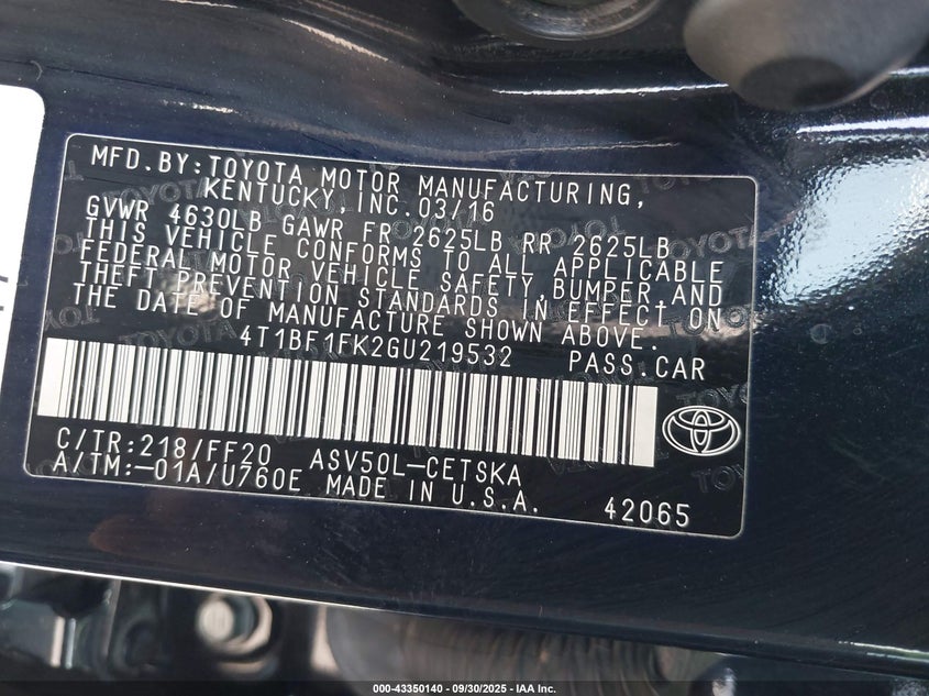 2016 TOYOTA CAMRY SE - 4T1BF1FK2GU219532