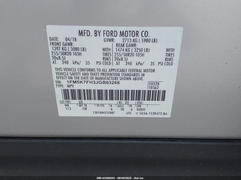 2018 FORD EXPLORER LIMITED 1FM5K7FH3JGB63266