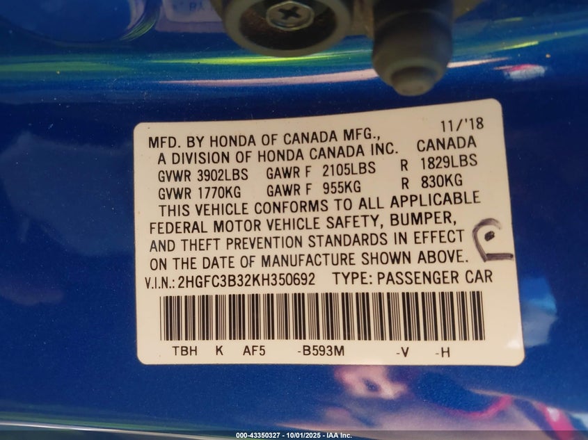 2019 HONDA CIVIC EX - 2HGFC3B32KH350692