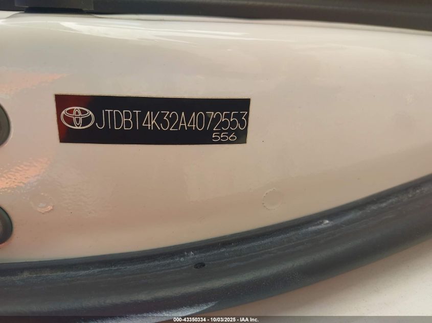 2010 Toyota Yaris VIN: JTDBT4K32A4072553 Lot: 43350334