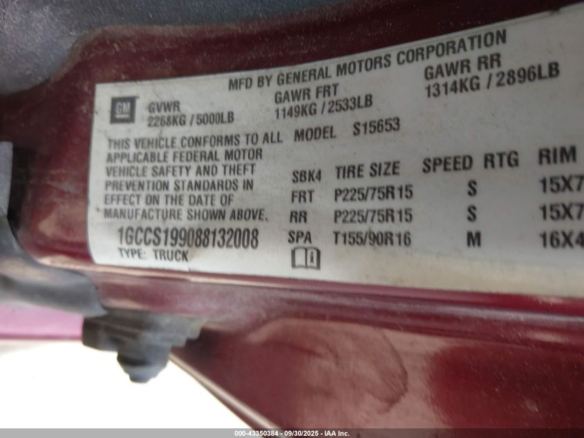 2008 Chevrolet Colorado Lt VIN: 1GCCS199088132008 Lot: 43350384