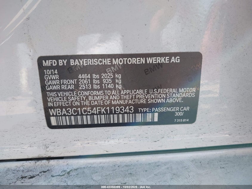 2015 BMW 328I - WBA3C1C54FK119343